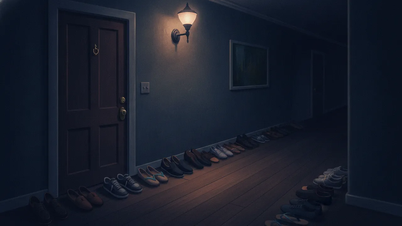 Ilustração do enigma Os sapatos na porta